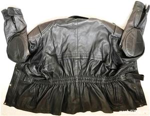 Geaca lunga neagra barbati piele rocker strada moto biker motor chopper aviator pilot haina