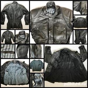 Geaca lunga neagra barbati piele rocker strada moto biker motor chopper aviator pilot haina - imagine 2