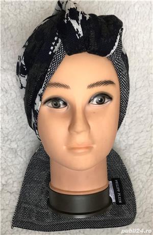 Fular + fes unisex made in Italy 90% lana cranii albe gri supradimensionate sal caciula barbati dama - imagine 4