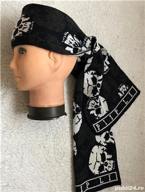 Fular + fes unisex made in Italy 90% lana cranii albe gri supradimensionate sal caciula barbati dama - imagine 5