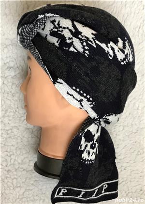 Fular + fes unisex made in Italy 90% lana cranii albe gri supradimensionate sal caciula barbati dama - imagine 8