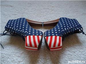 Botine dama ghete imprimeu steag SUA platforme toc lemn 12 cm drapel America model agreat Lady Gaga - imagine 6