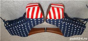 Botine dama ghete imprimeu steag SUA platforme toc lemn 12 cm drapel America model agreat Lady Gaga - imagine 9