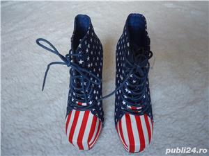 Botine dama ghete imprimeu steag SUA platforme toc lemn 12 cm drapel America model agreat Lady Gaga - imagine 10