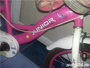Bicicleta copii 14" JUNIOR J1402A, cadru otel, culoare roz / alb, roti ajutatoare, varsta 3-5 ani - imagine 2