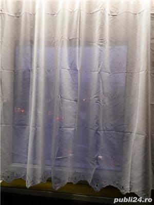 Perdea alba, matase vegetala, broderia in partea inferioara- 142x180 cm - imagine 2