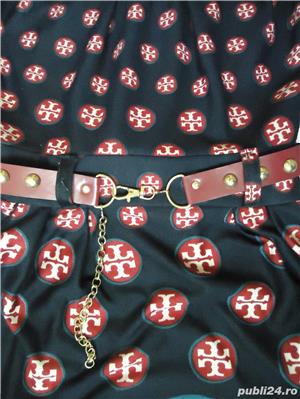 Rochie dama maneca trei sferturi Tory Burch buzunare curea piele ecologica burgundy cocktail office - imagine 5