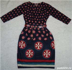 Rochie dama maneca trei sferturi Tory Burch buzunare curea piele ecologica burgundy cocktail office - imagine 4