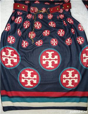 Rochie dama maneca trei sferturi Tory Burch buzunare curea piele ecologica burgundy cocktail office - imagine 9