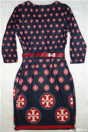 Rochie dama maneca trei sferturi Tory Burch buzunare curea piele ecologica burgundy cocktail office