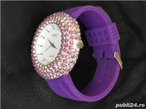 Ceas dama supradimensionat roz mov cristale Swarovski curea silicon quartz sexy - imagine 6