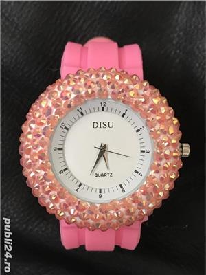 Ceas dama supradimensionat roz mov cristale Swarovski curea silicon quartz sexy - imagine 7