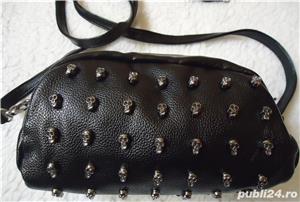 Mini geanta neagra dama 77 cranii borseta umar sold piele ecologica rock punk steampunk moto chopper - imagine 10