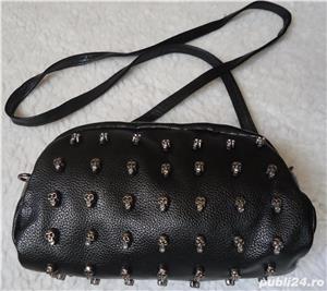 Mini geanta neagra dama 77 cranii borseta umar sold piele ecologica rock punk steampunk moto chopper - imagine 4