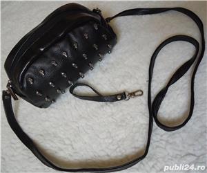 Mini geanta neagra dama 77 cranii borseta umar sold piele ecologica rock punk steampunk moto chopper