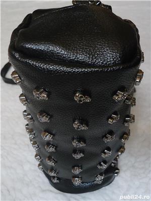 Mini geanta neagra dama 77 cranii borseta umar sold piele ecologica rock punk steampunk moto chopper - imagine 2