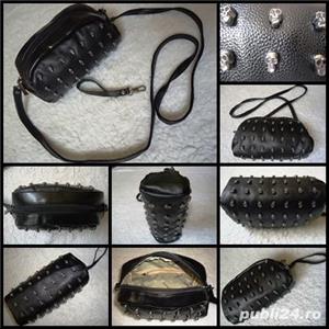 Mini geanta neagra dama 77 cranii borseta umar sold piele ecologica rock punk steampunk moto chopper - imagine 3