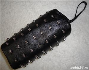Mini geanta neagra dama 77 cranii borseta umar sold piele ecologica rock punk steampunk moto chopper - imagine 8