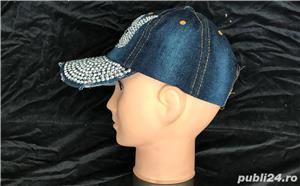 Sapca dama albastra bleu blugi blue jeans cozoroc iepuras playboy accesorii tinte argintii reglabila - imagine 4