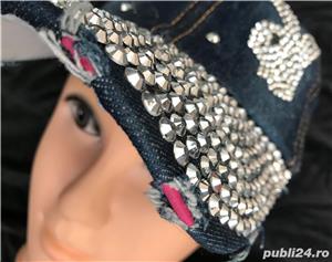 Sapca dama albastra bleu blugi blue jeans cozoroc iepuras playboy accesorii tinte argintii reglabila - imagine 5