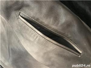 Haina lunga eleganta dama piele naturala fina tip manusa gri degrade pardesiu elegant palton superb  - imagine 8