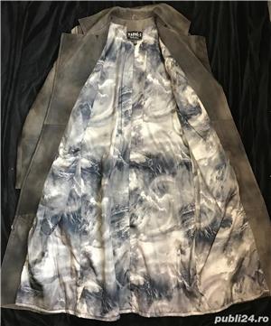 Haina lunga eleganta dama piele naturala fina tip manusa gri degrade pardesiu elegant palton superb  - imagine 7