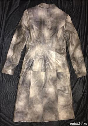 Haina lunga eleganta dama piele naturala fina tip manusa gri degrade pardesiu elegant palton superb  - imagine 9