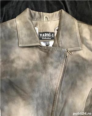 Haina lunga eleganta dama piele naturala fina tip manusa gri degrade pardesiu elegant palton superb  - imagine 6