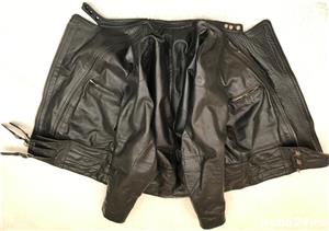 Geaca neagra barbati piele HARRO moto motor motociclist chopper rocker pilot strada 3 buzunare - imagine 5