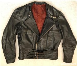 Geaca neagra barbati piele HARRO moto motor motociclist chopper rocker pilot strada 3 buzunare