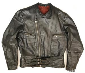 Geaca neagra barbati piele HARRO moto motor motociclist chopper rocker pilot strada 3 buzunare - imagine 4