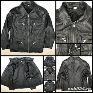 Jacheta neagra barbati piele naturala miel fina tip manusa 6 buzunare geaca superba casual eleganta - imagine 2