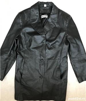 Pardesiu negru sacou lung dama piele naturala miel fina tip manusa 3 buzunare casual elegant haina 