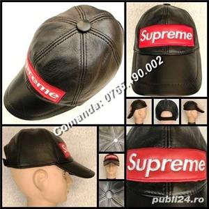 Sapca unisex piele neagra marime universala circumferinta reglabila scai logo Supreme - imagine 2