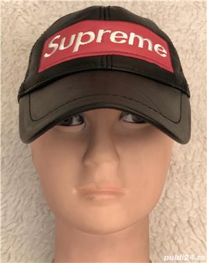 Sapca unisex piele neagra marime universala circumferinta reglabila scai logo Supreme - imagine 6
