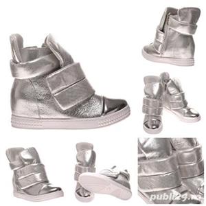 Sneakers argintii dama ghete metalizate platforma ascunsa piele ecologica botine femei - imagine 2