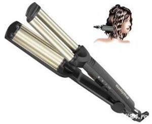 Placa tripla ceramica profesionala Babyliss Wave Envy invelis titaniu antistatic bucle mari profunde - imagine 7