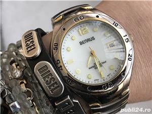 Ceas argintiu barbati original firma BENRUS editie limitata data mecanism japonez quartz cristal
