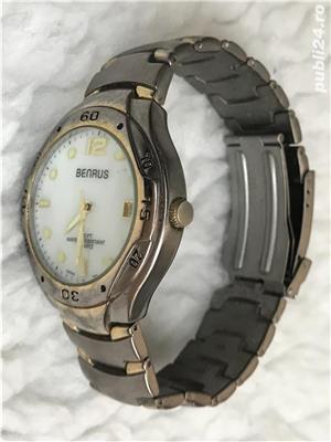 Ceas argintiu barbati original firma BENRUS editie limitata data mecanism japonez quartz cristal - imagine 5
