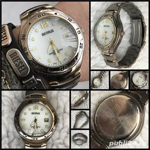 Ceas argintiu barbati original firma BENRUS editie limitata data mecanism japonez quartz cristal - imagine 2