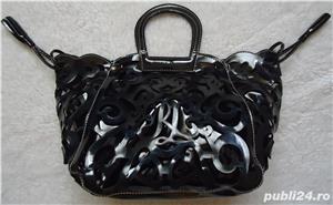 Geanta lac neagra dama set 2 in 1 poseta portofel piele ecologica lacuita Ralph L - imagine 6