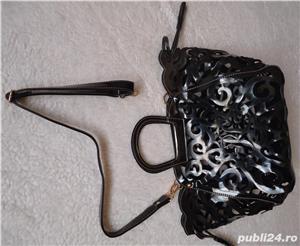 Geanta lac neagra dama set 2 in 1 poseta portofel piele ecologica lacuita Ralph L - imagine 8