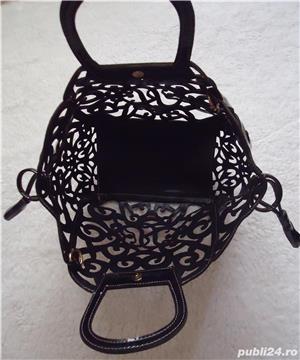 Geanta lac neagra dama set 2 in 1 poseta portofel piele ecologica lacuita Ralph L - imagine 7