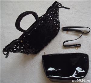 Geanta lac neagra dama set 2 in 1 poseta portofel piele ecologica lacuita Ralph L - imagine 5