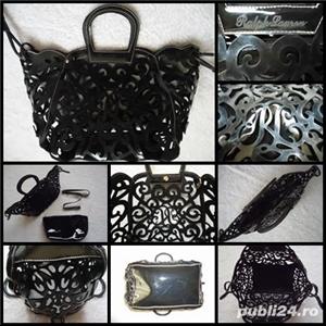 Geanta lac neagra dama set 2 in 1 poseta portofel piele ecologica lacuita Ralph L - imagine 2