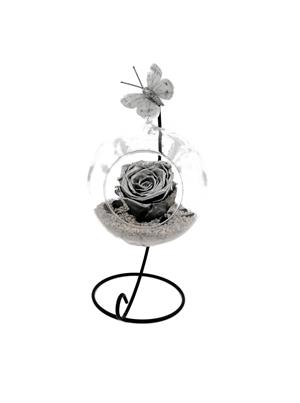 Trandafiri Criogenati BiaRose 6.5cm in bol de sticla pe pat de pietricele cu picior 23cm  - imagine 4