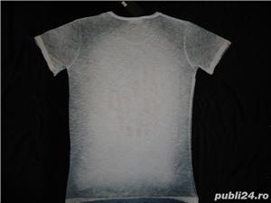 Tricou barbati alb gri prespalat maneca scurta imprimeu cap de mort supradimensionat steag AMERICA - imagine 3