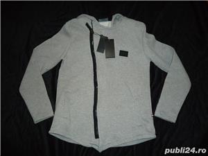 Hanorac barbati gluga gri bumbac hoodie bluza sport casual fermoar negru cheita lama de ras - imagine 3