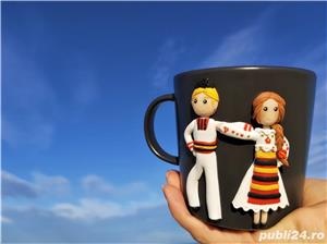 Cana bunici handmade cadou cu dansatori folclor din fimo  - imagine 2