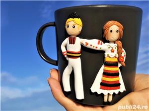 Cana bunici handmade cadou cu dansatori folclor din fimo 